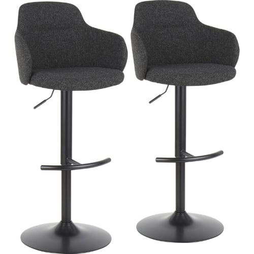 Boyne Adj Swivel Bar Stool in Black Metal & Dark Grey Fabric (Set of 2)